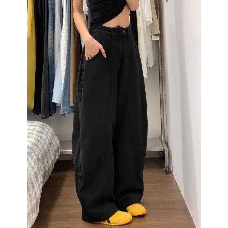 

American Style High Waist Black Wide-Leg Jeans for Women - Slimming, Floor-Length, Curved Leg Design, Perfect for Spring XS