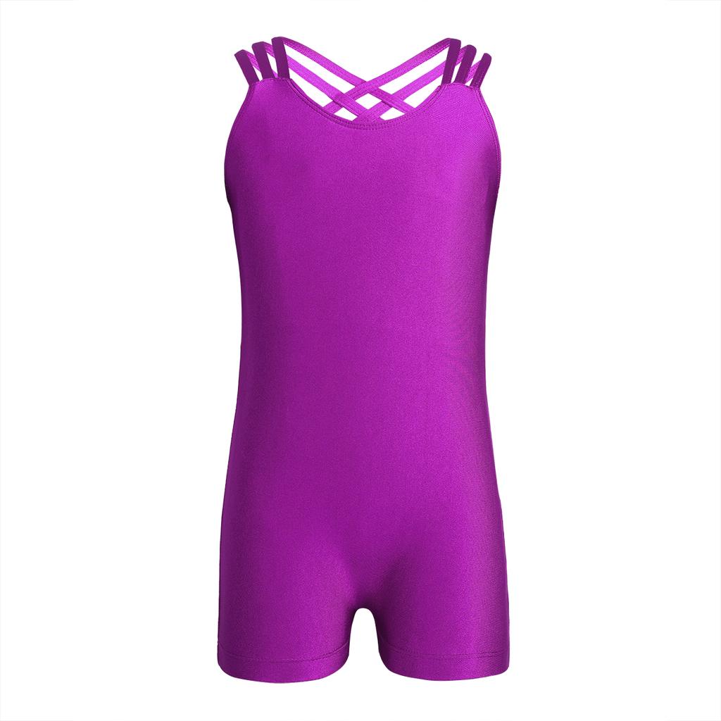 Girls Basic One Piece Cross Back Straps Gymnastic Ballet Dance Leotard Unitards Bodysuit Athletic