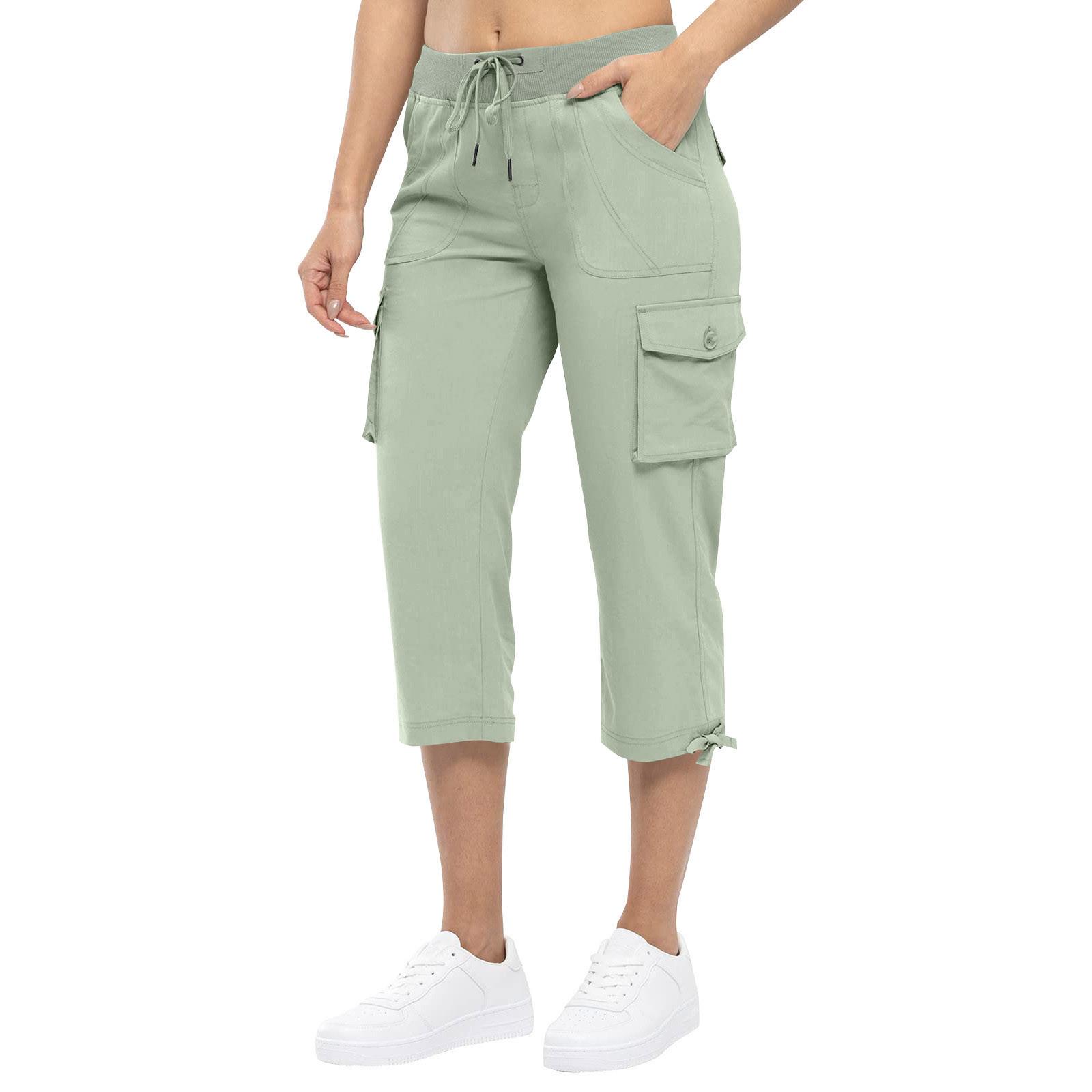 

Женские капри с карманами, свободные повседневные брюки, нарядные легкие женские мешковатые брюки-карго для походов XL светло-зеленый