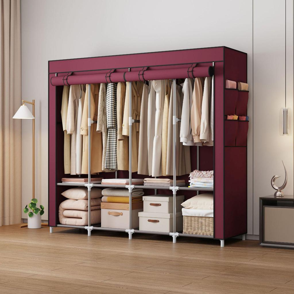 Multi-layer Non-woven Fabric Wardrobe with Dustproof Cover and Iron Pipe Frame