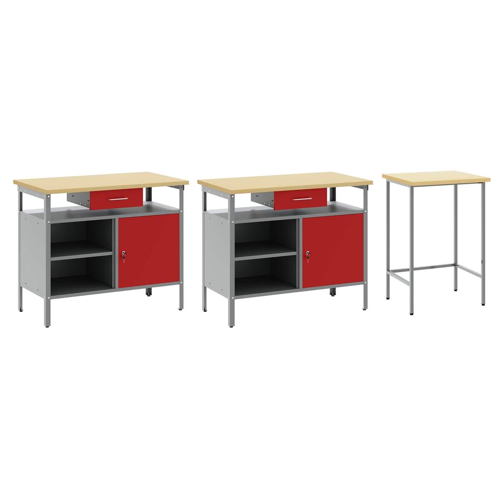 Workbench Set 3 pcs Black and Grey Powder Coated Steel