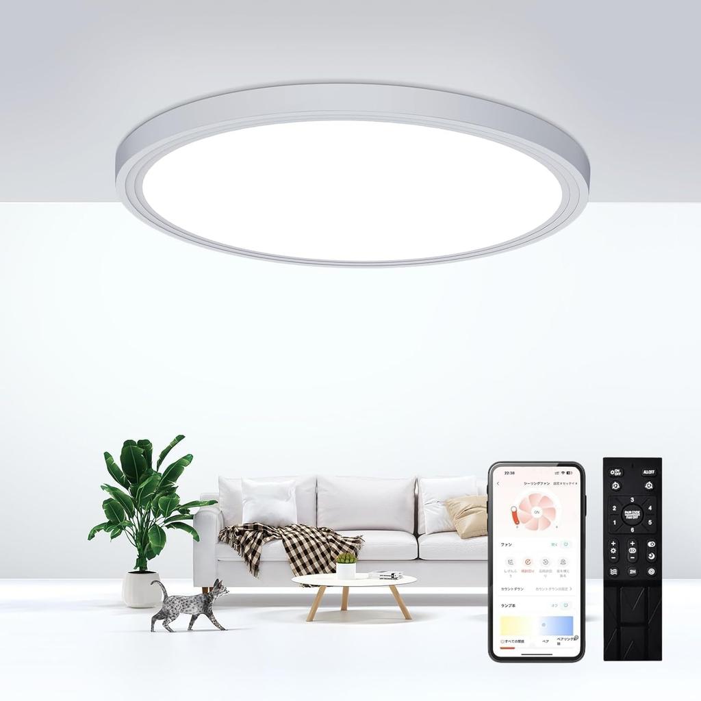 SHINPURU Stylish LED Ceiling Light, 6-tatami mat size, Dimmable, Color-Adjustable, Ambient Lighting, Electric Night Light, Remote Control, White,