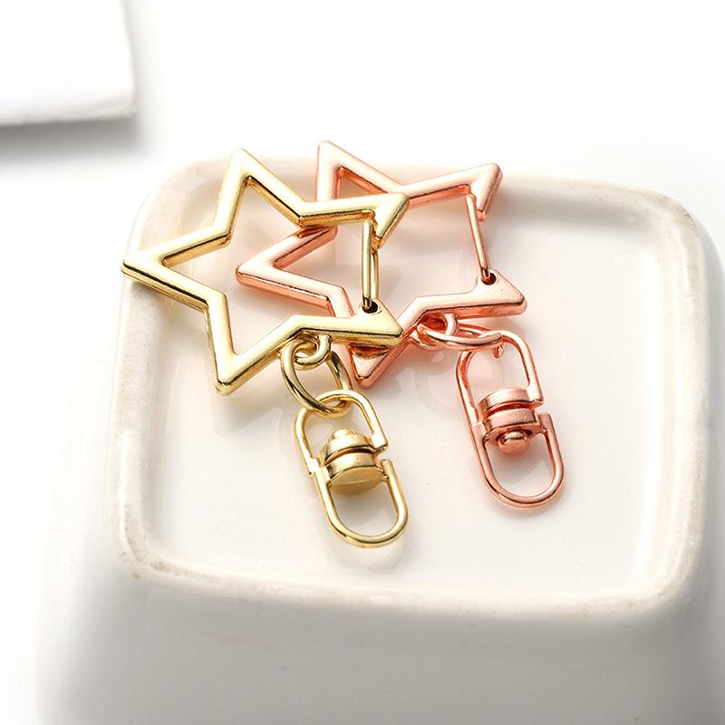 10pcs Star Pentagram Hollow Key Chain Key Ring DIY Accessories Lobster Clasp