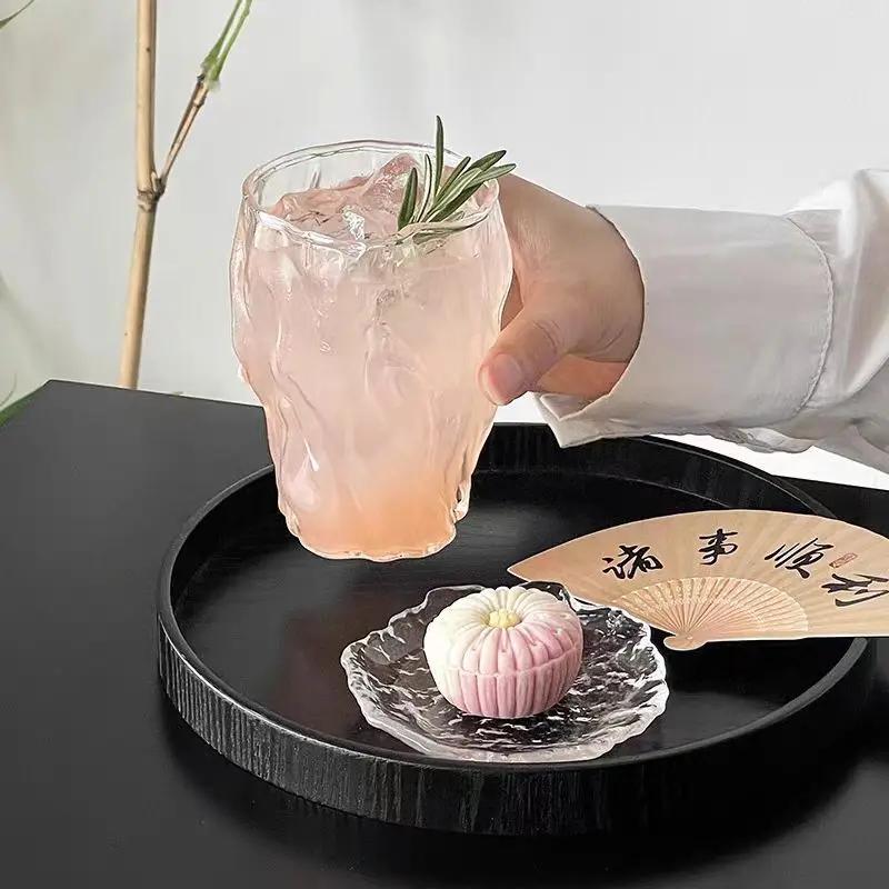 280ml Transparent Glass Cup Office Tea Cup for Loose Tea & Coffee Aesthetic Water Glass with Textured Design