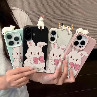 iPhone 11 13 17 Pro Max 17 Air Kılıf için 3D Telefon Kılıfı iPhone 13 15 16 Pro Max 12 14 Pro Max 14 15 Plus Sevimli 3D Yavru Kedi Çizgi Film Deri