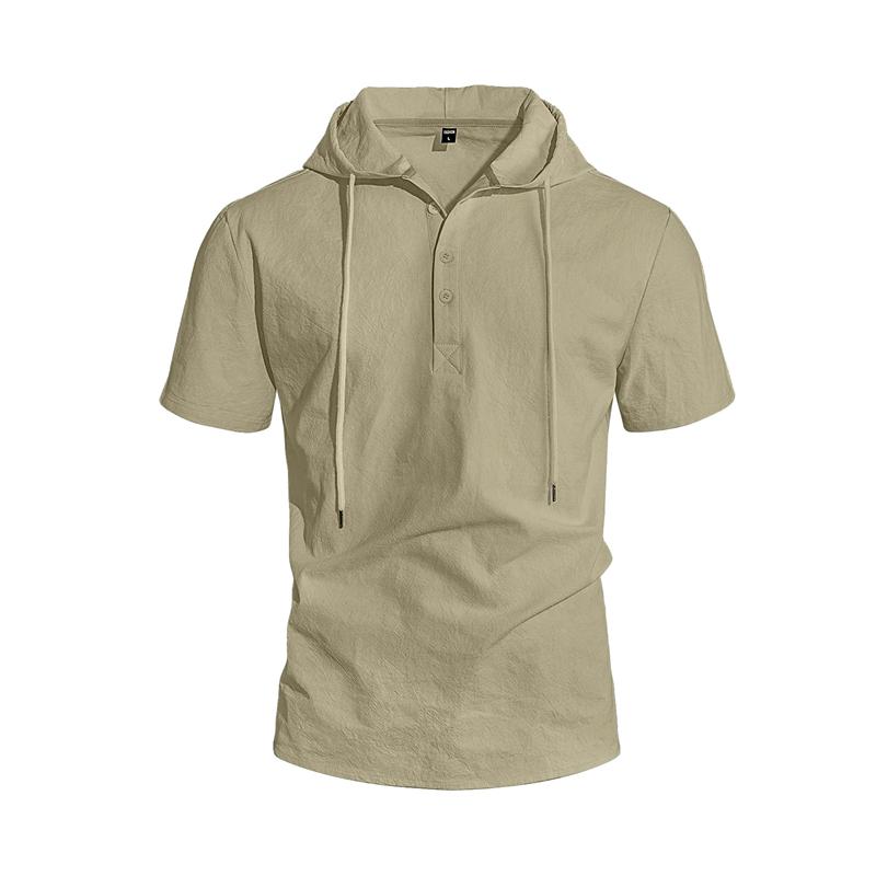 Men's Linen Short Sleeve T-Shirt Beach Casual Hooded Shirt Pure Color Shirt Comfortable Lightweight Breathable Summer Top