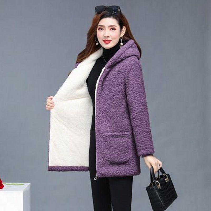 Winter Coat Hooded Middle-Aged Women's Clothing Velvet Thick Polar Fleece Woolen Jacket Cotton-Padded Jacket Women Elegant
