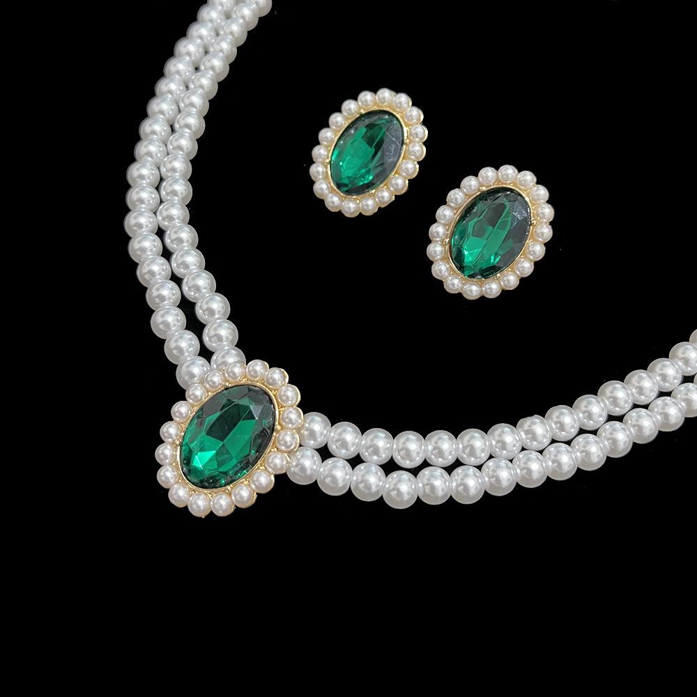 Perlenkette Hochzeitsschmuck Acryl Edelstein Halskette Ohrringe Set Hochzeitsdinner Party, Kleid Schmuck