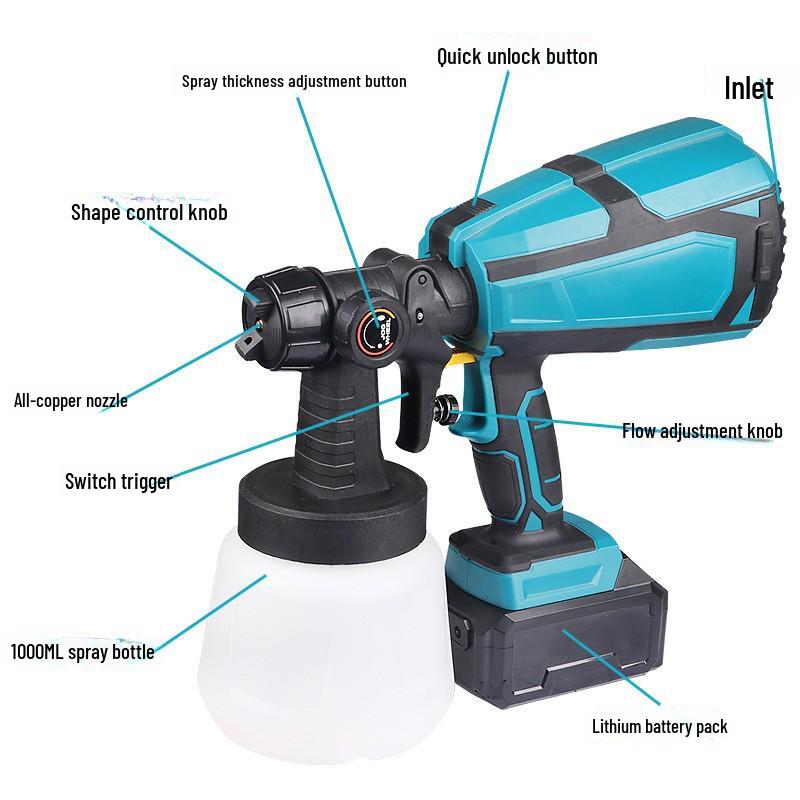 21V Rechargeable Lithium Battery Wireless Paint Sprayer – Portable Electric Spray Gun for Latex Paint