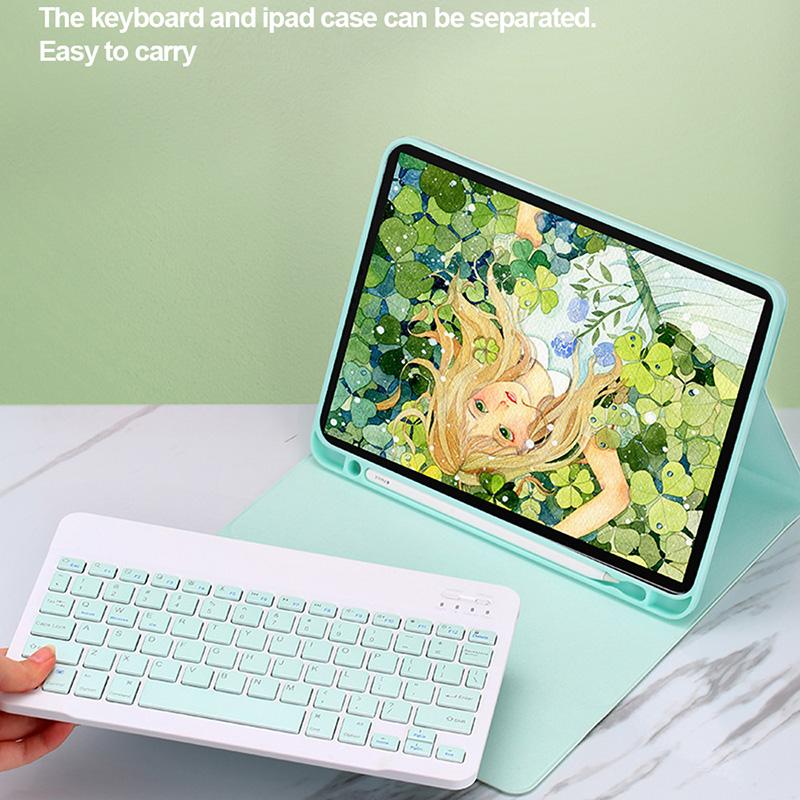 

2-in-1 Bluetooth-compatible Keyboard Candy Color Leather Stand Shell Case with Pen Slot for iPad 10.2 (2021)/(2020)/(2019) Green