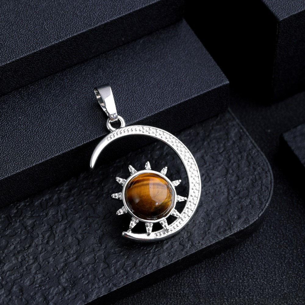 Sun and Moon Design Women's Pendant Necklace with natural Stone Boho Style Beach Vocation Jewelry Gift Moon Sun Necklace Occult