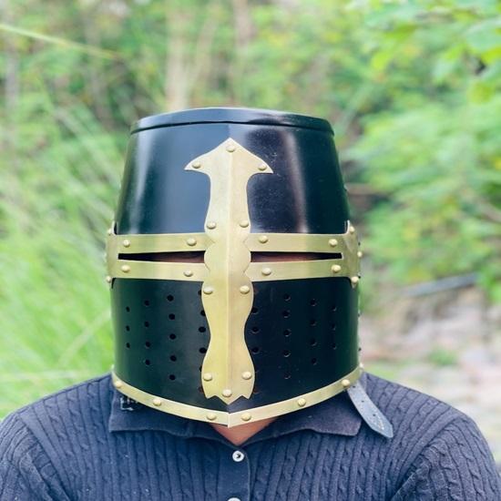 Medieval Black Brass Crusader Templar Helmet Steel Brass Knight Armor Cosplay Helmet LARP Reenactment Gear Collectibles Gift