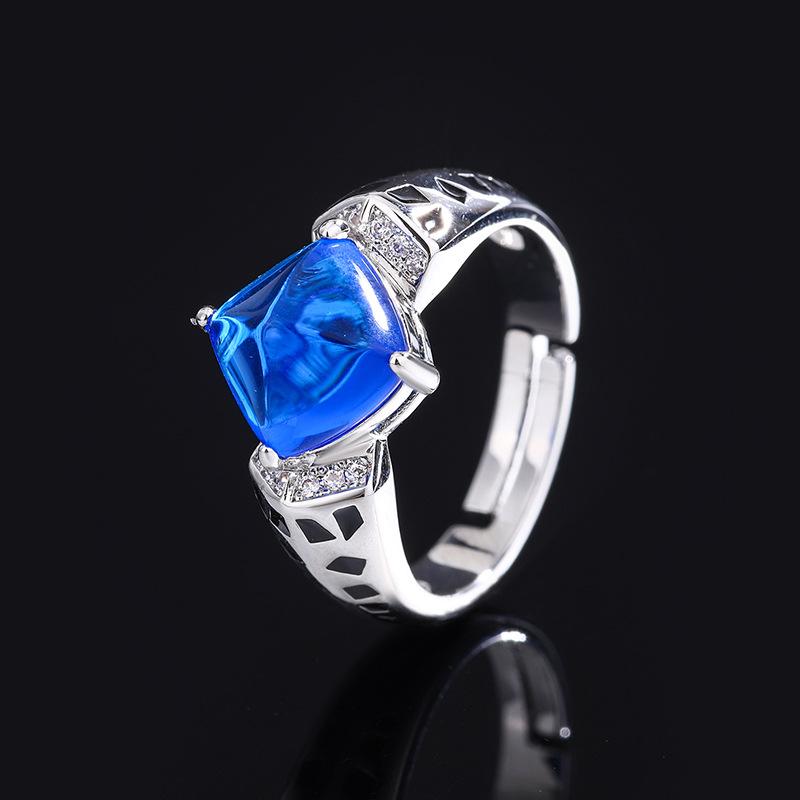Jewelry Artificial Color Treasure Sugar Tower Ring Square Diamond Sapphire Ring Turquoise Ring