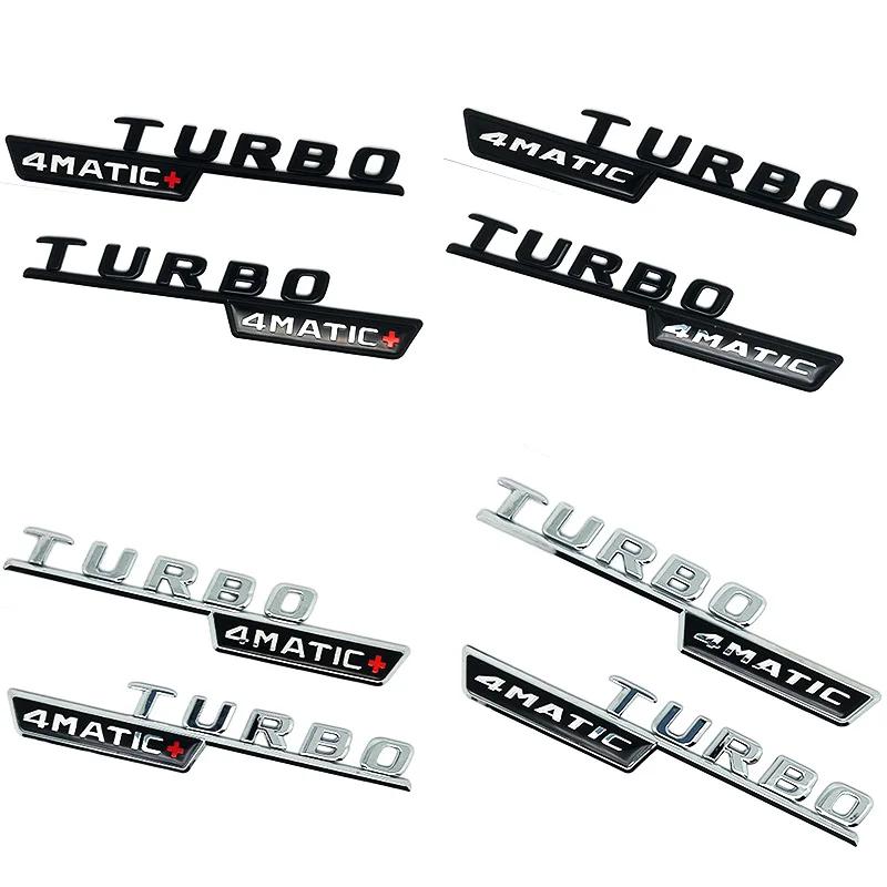2Pcs 3D ABS Letters TURBO 4MATIC Plus Logo Car Fender Side Sticker Emblem Badge For C117 W117 GLE53 GLA45 A45 A35 CLA35 CLA45