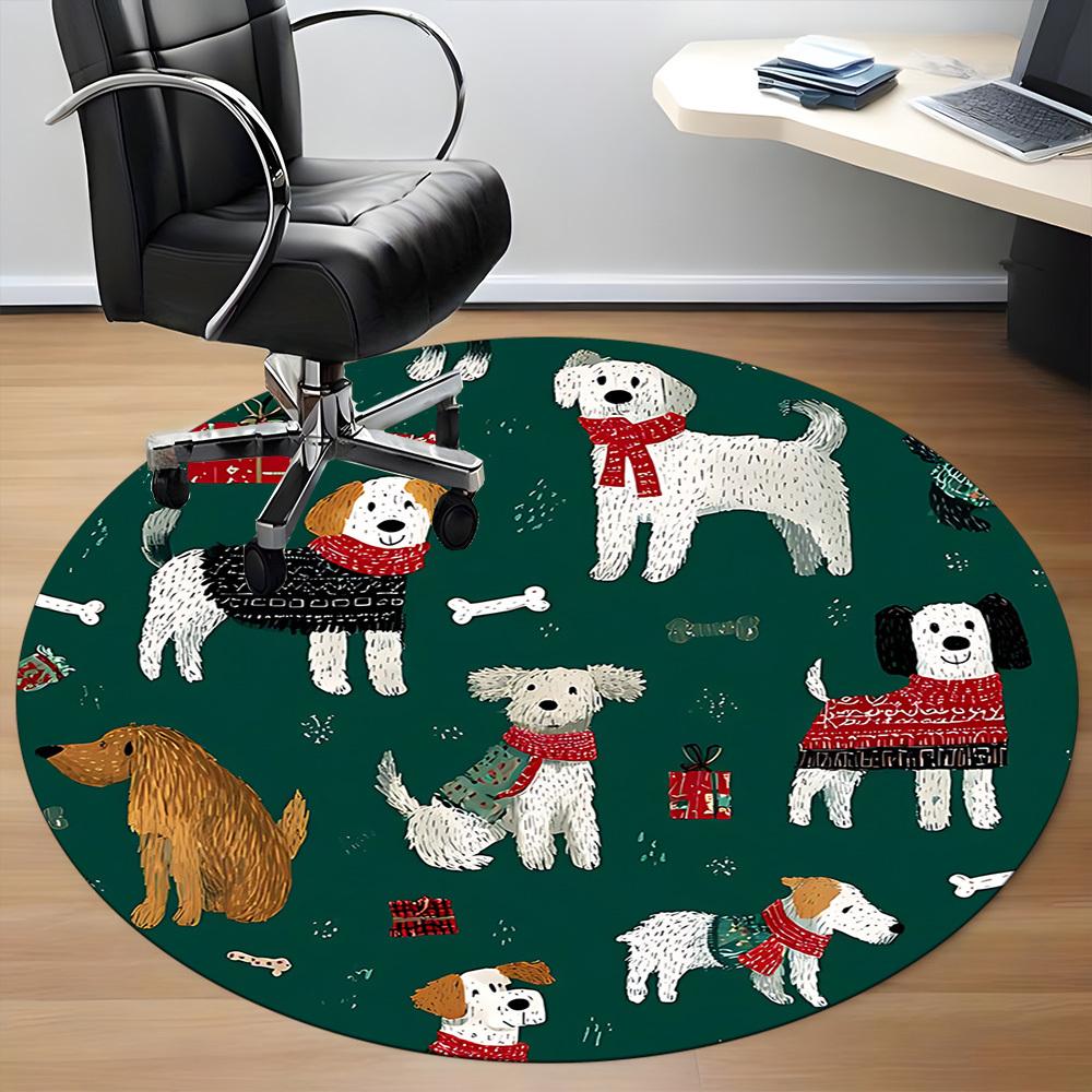 1pc Puppy Party Office Round Rug, Non-slip, Soft and Durable Office Rug for Interior Decoration, Perfect for Office, Beautiful Decoration yy260323007