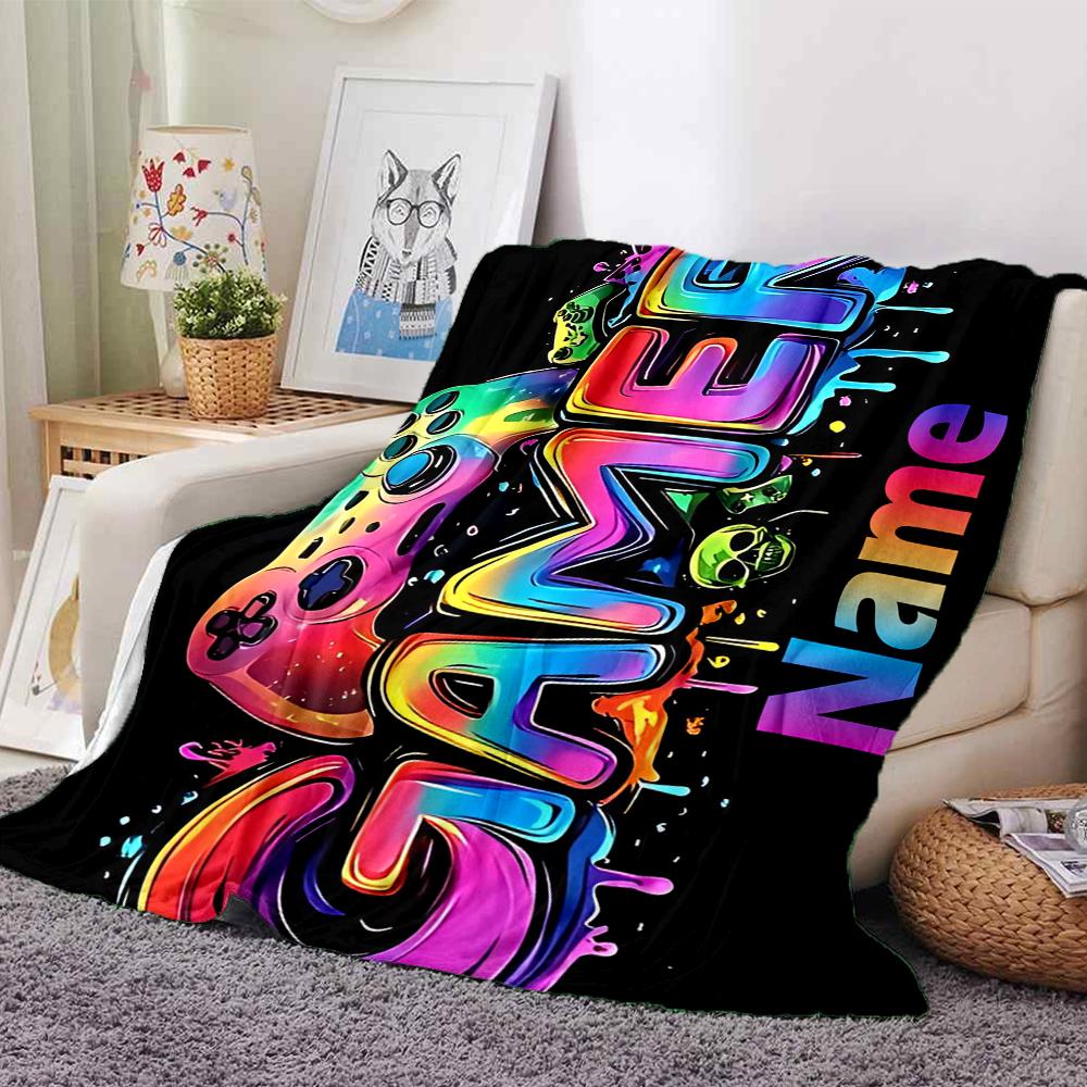 Custom Name Game Controller Theme Printed Blanket - Perfect for Couch, Bed, Travel & Outdoor Use | Machine Washable, Cozy & Durable.