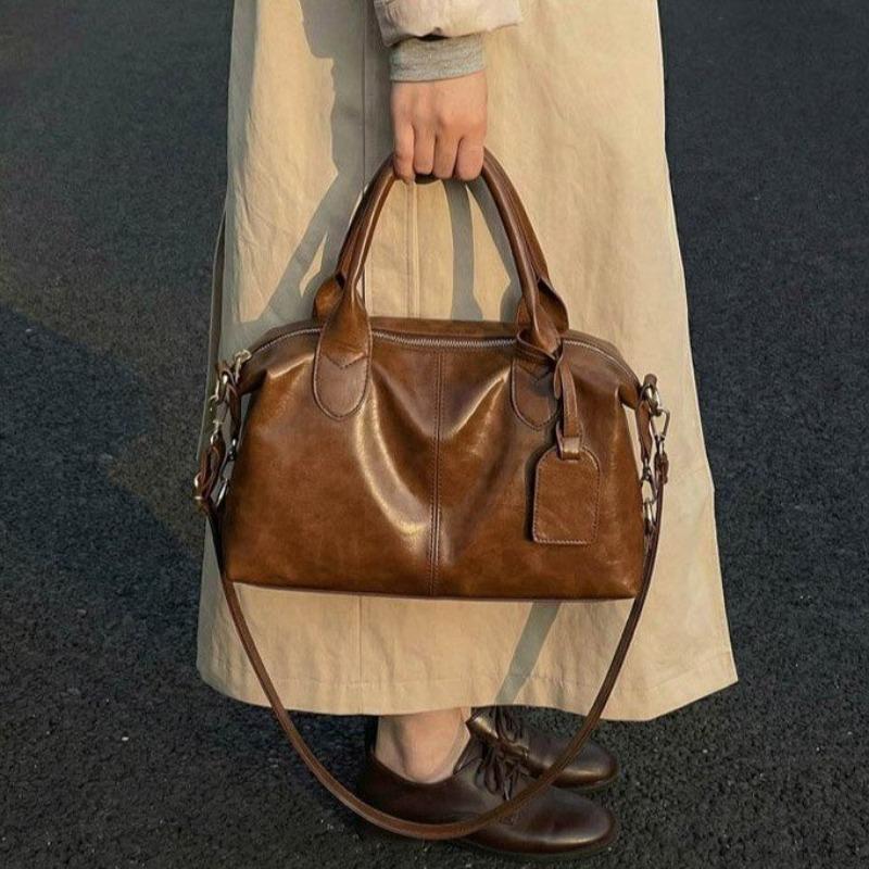 Modische Damen-Lederhandtasche Vintage Boston Boston-Tasche Umhängetasche mit abnehmbarem Riemen Geeignet für Arbeit, Einkaufen und Reisen