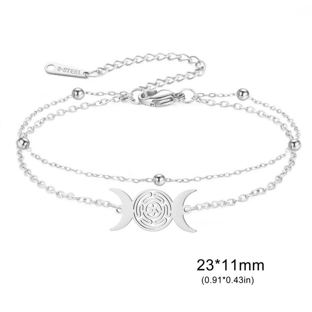 Triple Moon Goddess Bracelet Adjustable Black Rope Wiccan Pagan Jewelry Gift for Women Hecate Wheel