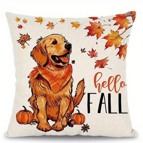 Home Decor Dog & Autumn Leaves Hello Fall Cushions Pattern Cushion Cover Suitable For Sofa Bedroom Car Pillow Cover