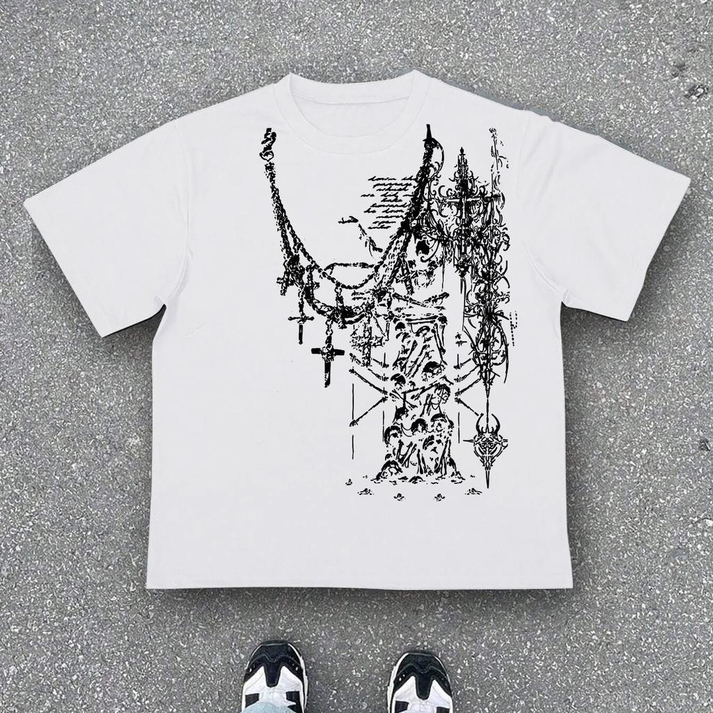 T-shirt z krótkim rękawem i nadrukiem Dark Metal | Krój casual, Dekolt okrągły, Lekko rozciągliwy materiał, Idealny dla dorosłych, Sezon letni