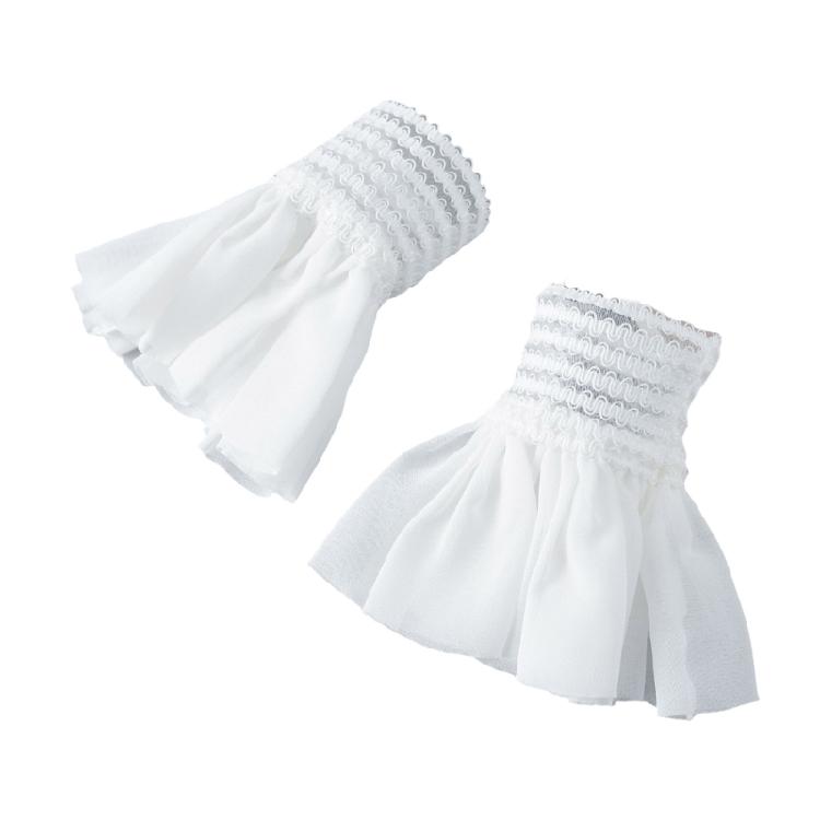 

Elegant Lace Wrist Cuff False Sleeves Jabot Costume Accessory White Ruffled Brim Pearls Button Lace Wristband