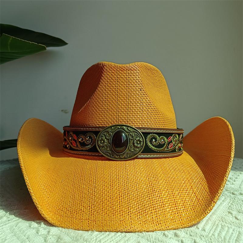 Western Cowboy Straw Hat Embroidery Applique 2025 Cowboy Hat Men and Women Sun Hat Summer Brim Hat Sombrero