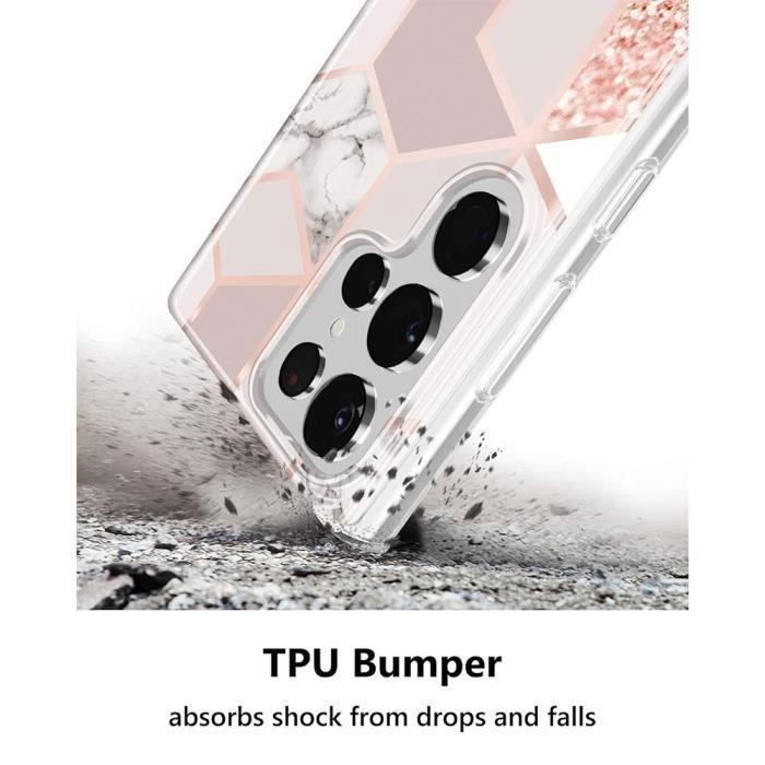 Protective Case for Samsung Galaxy S23 Ultra - BOOLING - Pink Marble Pattern - Slim - Shockproof - 2 Tempered Glasses