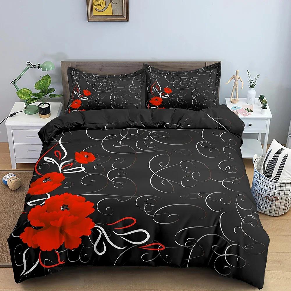 Beautiful Flowers Pattern Bedding Set Soft Luxury Duvet Cover Set Twin Double King Queen Size Microfiber Quilt Cover 2/3Pcs