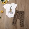 Novorodenec Chlapček Dievčenské Oblečenie Kreslené Zvieratká Potlač Krátky rukáv Prevlek Topy Dlhé nohavice 2 ks Oblečenie Súprava bavlneného oblečenia