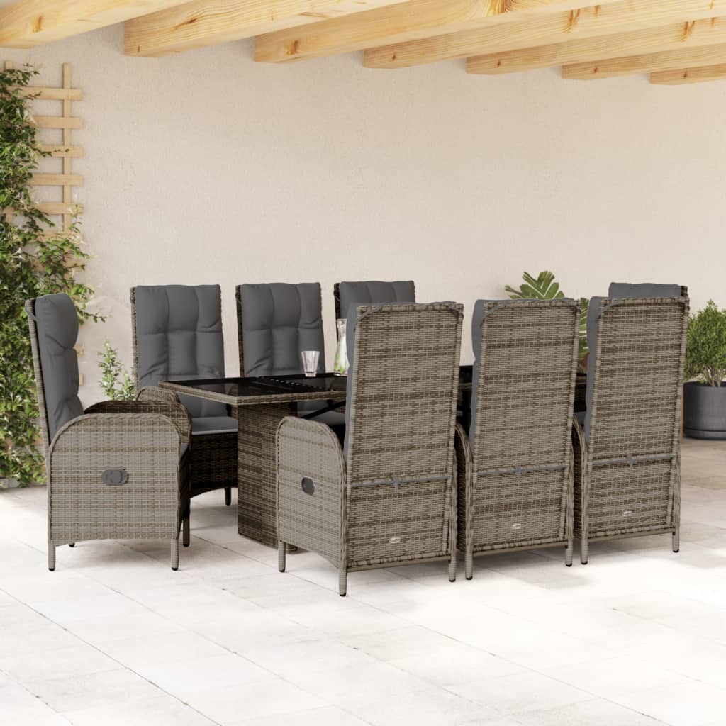 Vidaxl 9-Cz. Conjunto de Muebles de Jardín con Cojines, Gris, Ratán PE