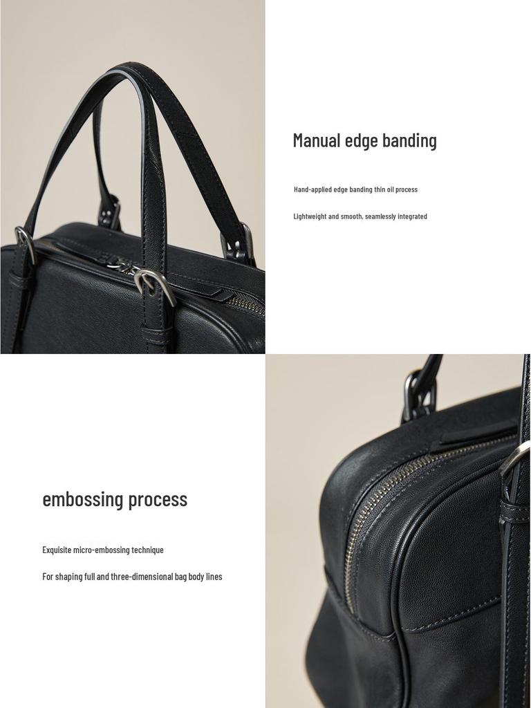 Bolsa de Bowling Casual Retrô Qiu Zhen Youyou Feminina – Bolsa de Mão e Bolsa de Ombro de Couro de Cordeiro Genuíno de Grande Capacidade