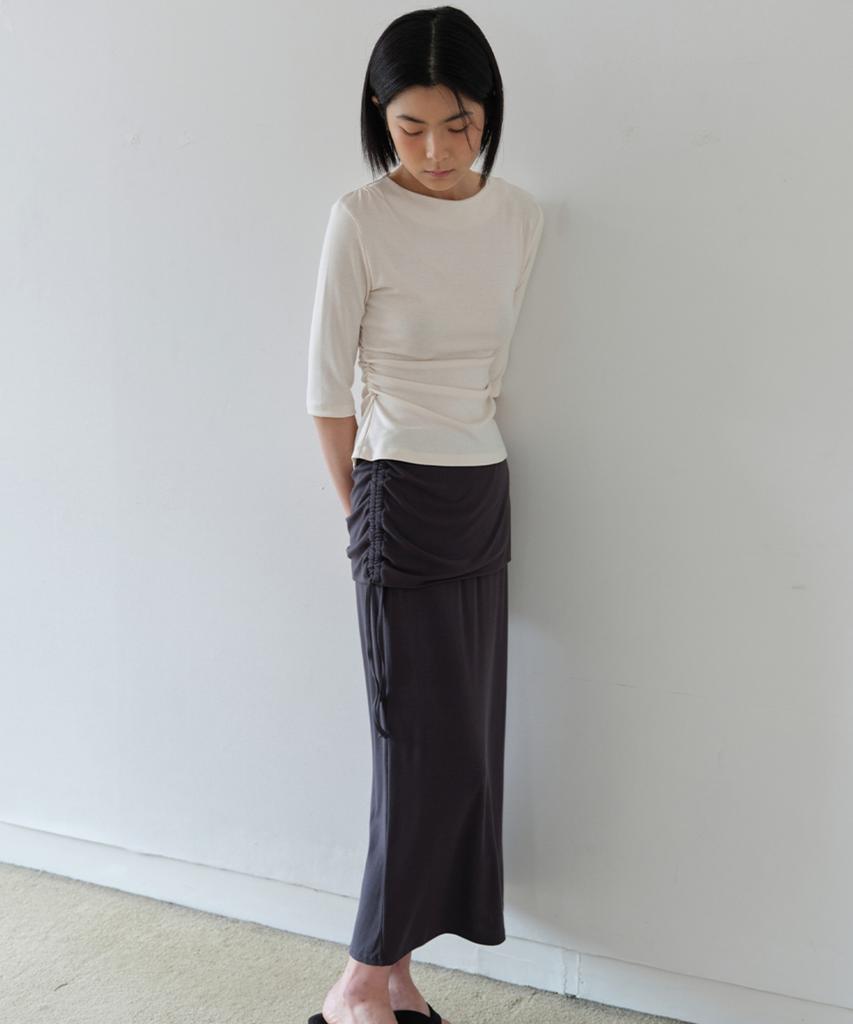 AHWE Shirred Boatneck Top_Ivory