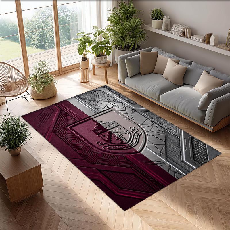 Burnley Football Print Crystal Velvet Rug, Comfortable Water Absorbent Non Slip Indoor Floor Carpet