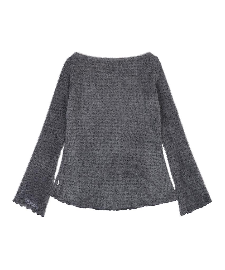 ORDINARY HOLIDAY Boatneck Lace-Up Knit [Charcoal]