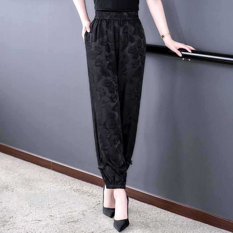 

Женские шелковые брюки-фонари гаремы - Летняя коллекция 2025: Тонкий, с манжетами, высококачественный, повседневный свободный крой. XL (for 120-135 lbs) чёрный