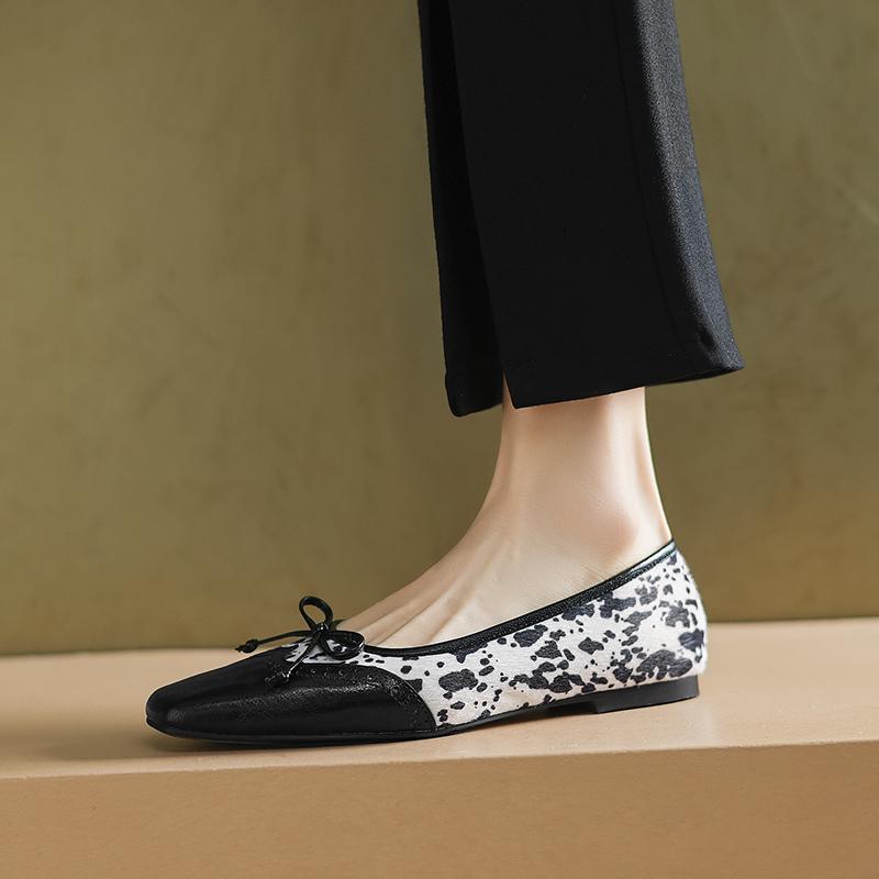 Fashion 2025 New Spring/summer Mary Jane Shoes Genuine Leather Shoes for Women Fashion Leopard Print Square Toe Women Flats Shoes