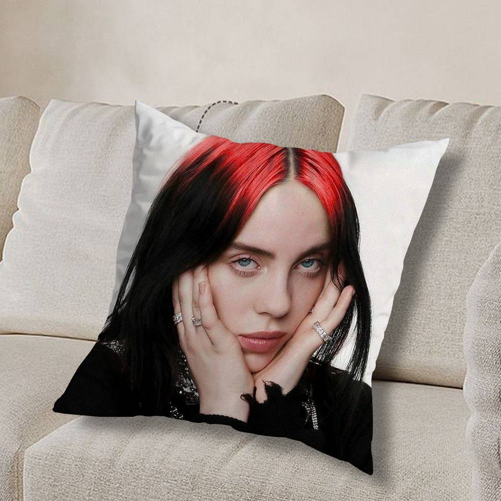 Girl B-Billie Eilish USA Pillow Case Square Double-Sided Printing Short Plush Sofa Cushion Cover Bedroom Bedside Pillow