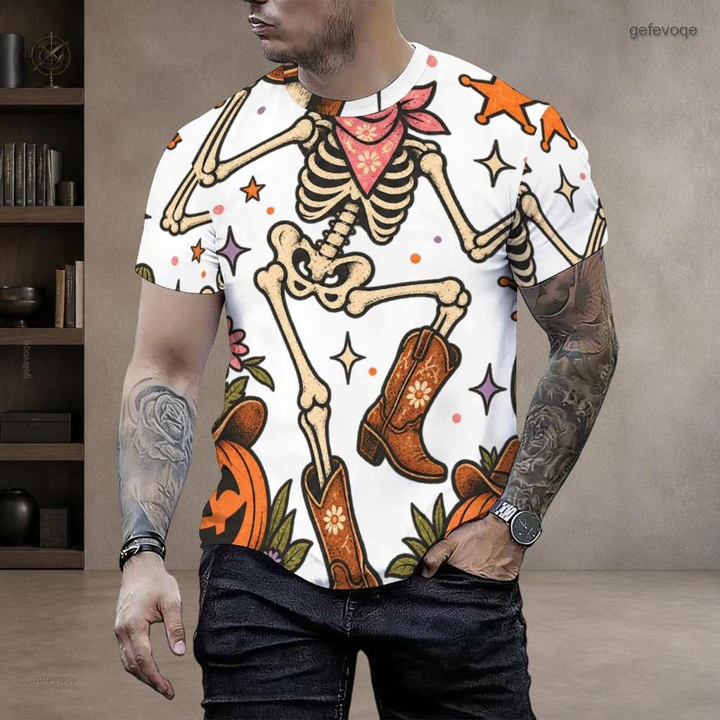 Men Plus Size Round Neck Short Sleeve T Shirt Printed Cute Cartoon Raccoon Witch Pattern