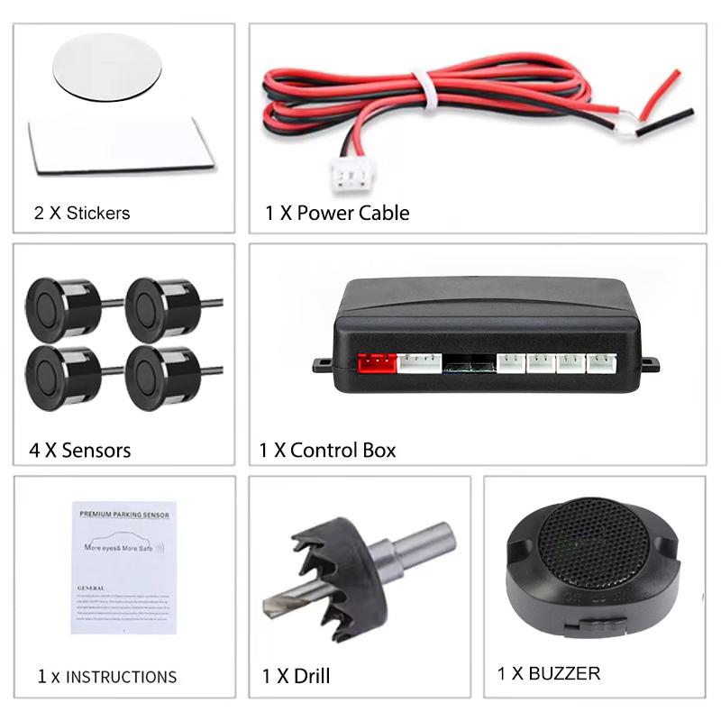 עוזר חיישני חניה Parktronics 12 צבעים חיישן שטוח 22 מ"מ רדאר רוורס צליל אזעקה זמזם