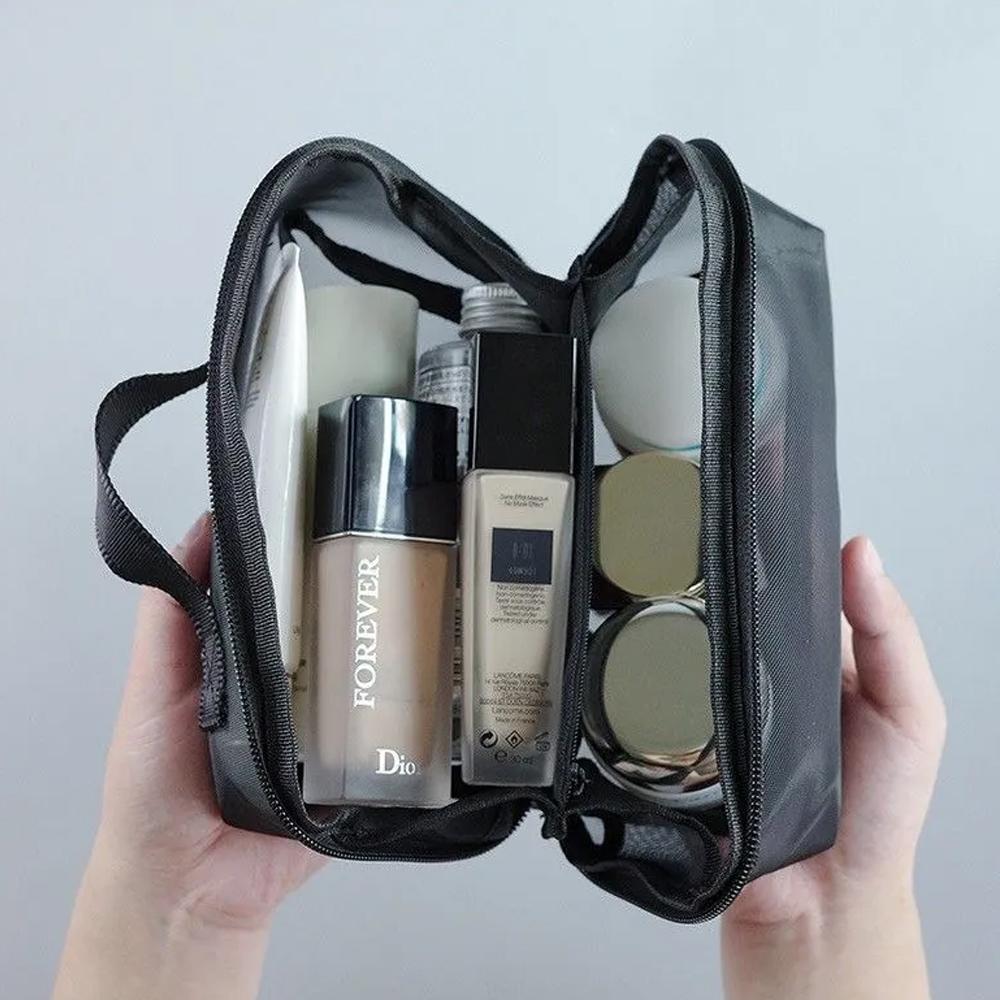 Transparent Mesh Cosmetic Bag Zipper Toiletry Organizer Nylon Makeup Bags Multifunctional Women Cosmetic Storage Pouch Lipstick