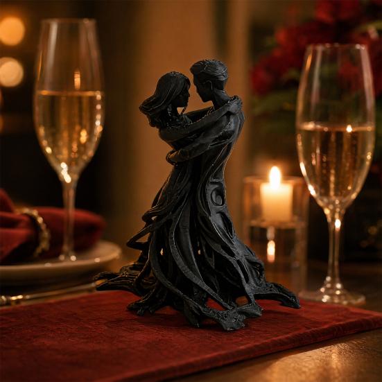 3D-gedruckte Statue eines Paares, Romantische Skulptur einer Paarumarmung mit hohlem Design, Nordische Dekoration für Hochzeitsjubiläum, Schwarz