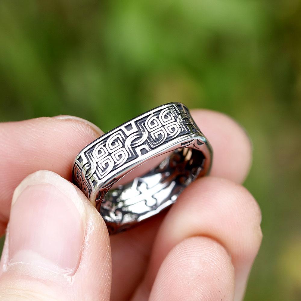 New Arrival Stainless Steel Viking Celtic Knot Ring For Men Punk Hip Hop Jewelry Gift Square Design