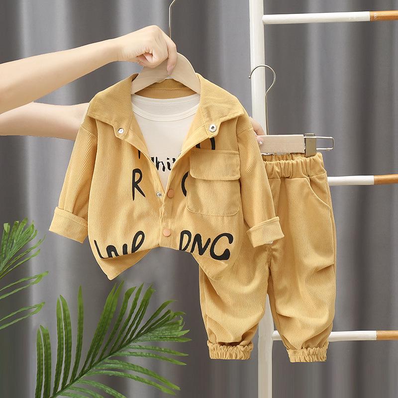 

Модный осенний вельветовый кардиган с буквенным принтом для мальчиков, комплект из двух предметов 110 cm