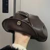 Pu Trendy Leather Beret For Women Vintage Style Sun Protection Cap Painter
