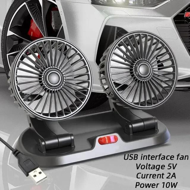 Car Fan USB/12V/24V Double-head Adjustable 360° Car Electric Fan Silent 2-speed Multi-functional Temporary Parking Card Car Fan