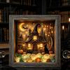 DIY Memory Box Display Lighted Halloween Ghost Shadow Kit, Wooden Frame LED Warm Light, Gothic Decorative Lamp with Crystal Glass Panel, Night