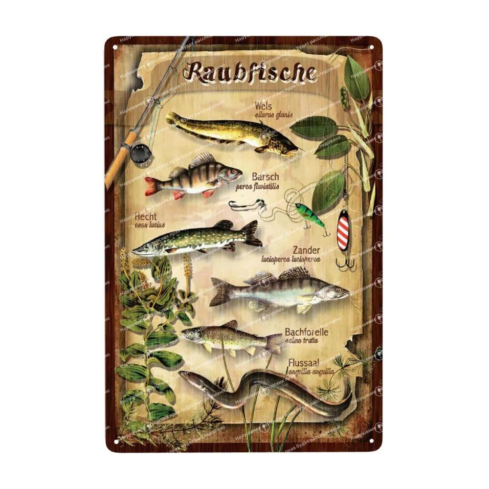 

Fishing Fish Species Lures Metal Art, Home Office Tackle Shop Decor 20x30cm