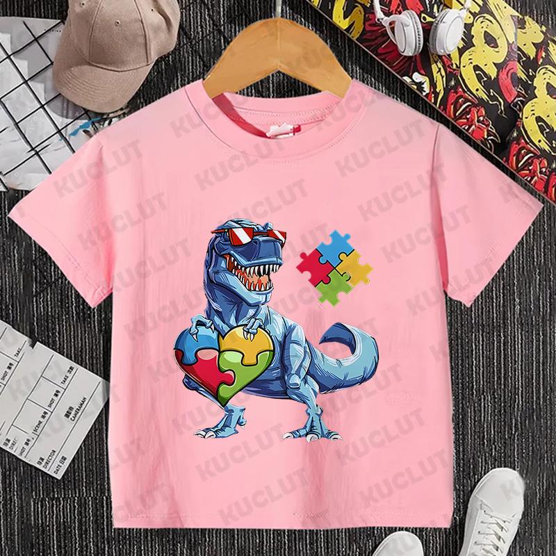 

Аутизм Мальчики Девочки Футболка Короткий Рукав Топы Девочки Младенец Детская Одежда Fsahion Летняя Футболка Футболка с Динозавром Одежда для Малышей 3XL