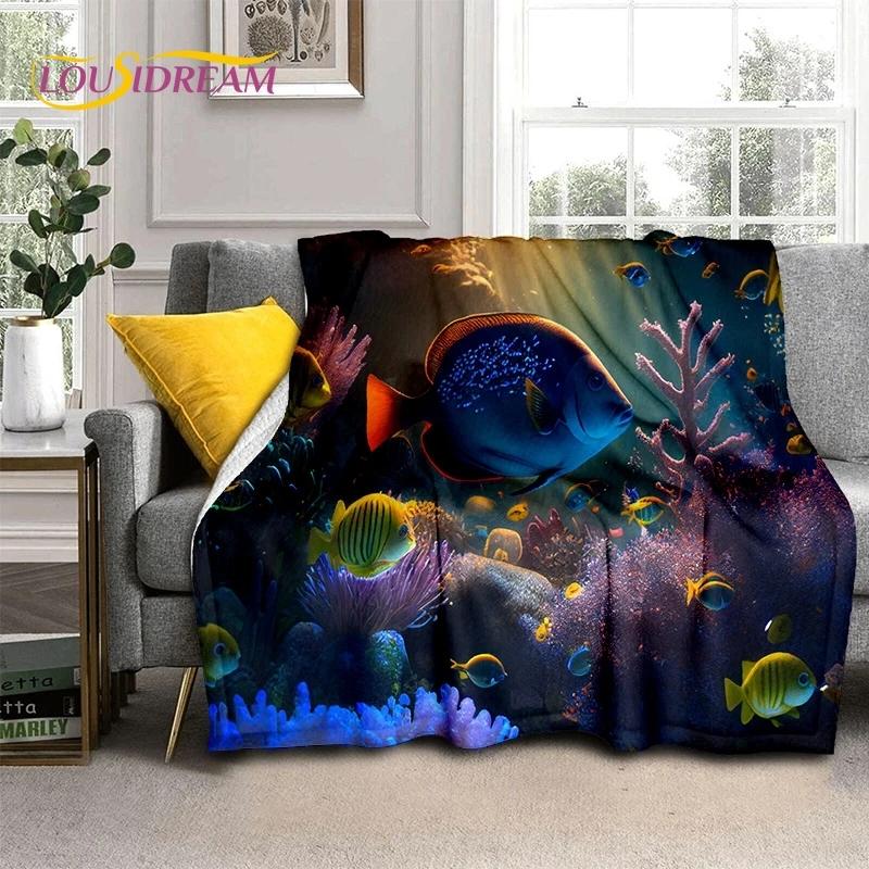 

3D Подводный мир Морское дно Дельфин Мультфильм Мягкое фланелевое одеяло для кровати спальни дивана пикника, плед для отдыха на открытом воздухе 30x40in