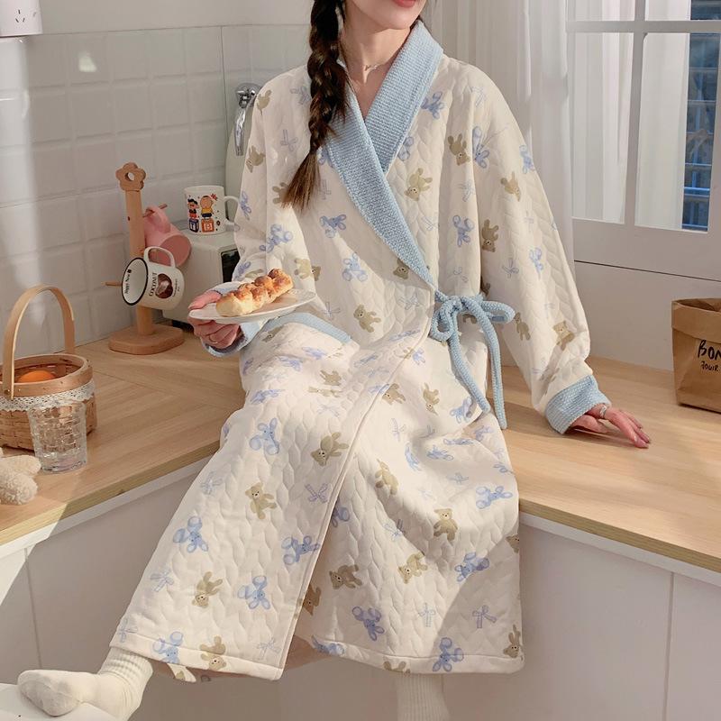 New Style Air Cotton Maternity Nursing Nightdress – Long Sleeve, Suitable for Autumn/Winter, Perfect for Postpartum/Breastfeeding